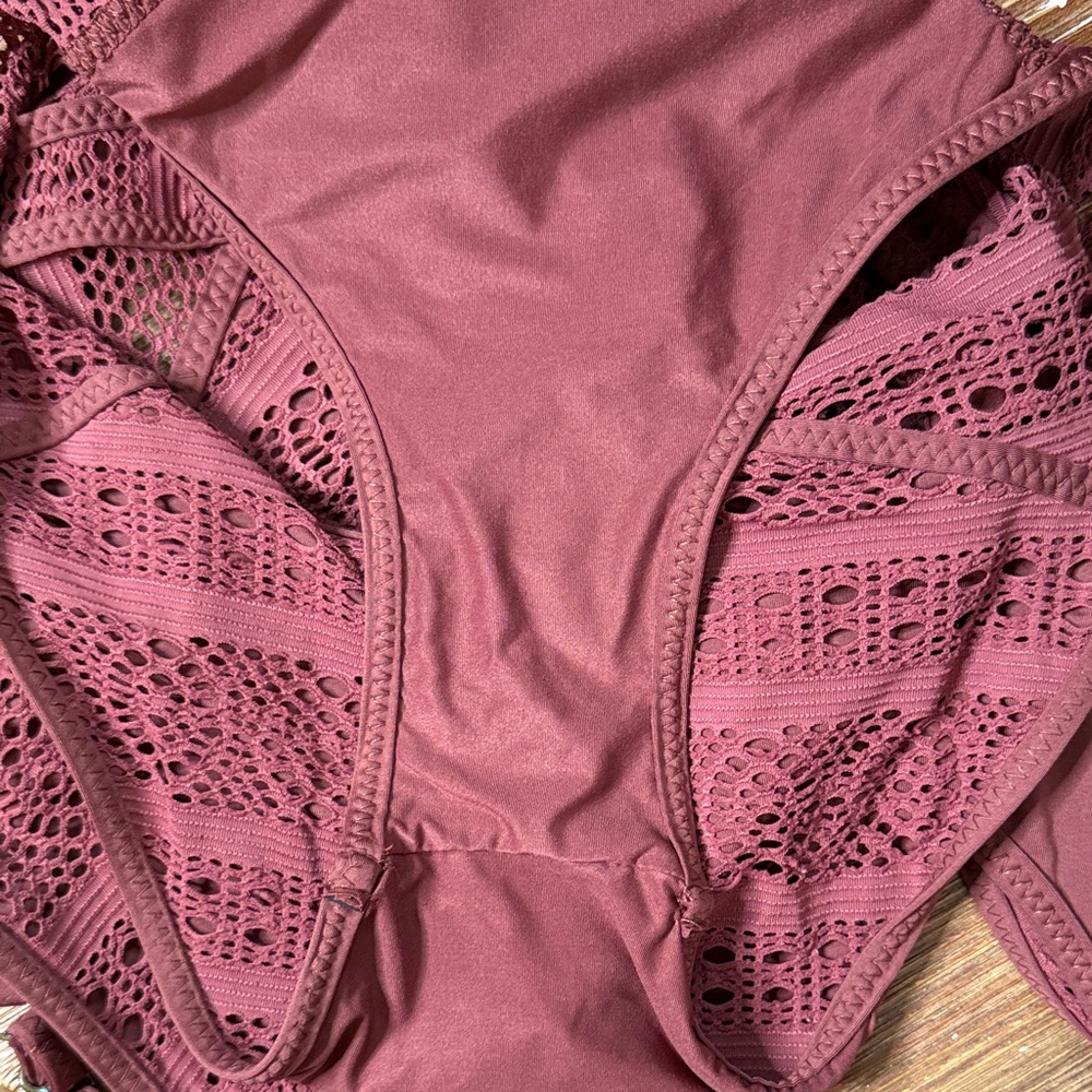 Becca Aubergine Crochet Lace One Piece Swimsuit - Picture 15 of 16